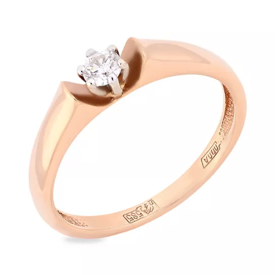 Золотое кольцо 585, с бриллиантом, размер 17