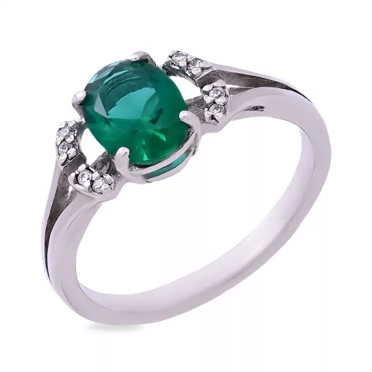 Кольцо с алпанитом и фианитом из серебра