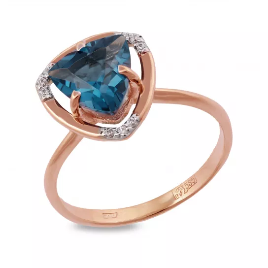 Золотое кольцо 585, женское, с фианитом и топазом, размер 17